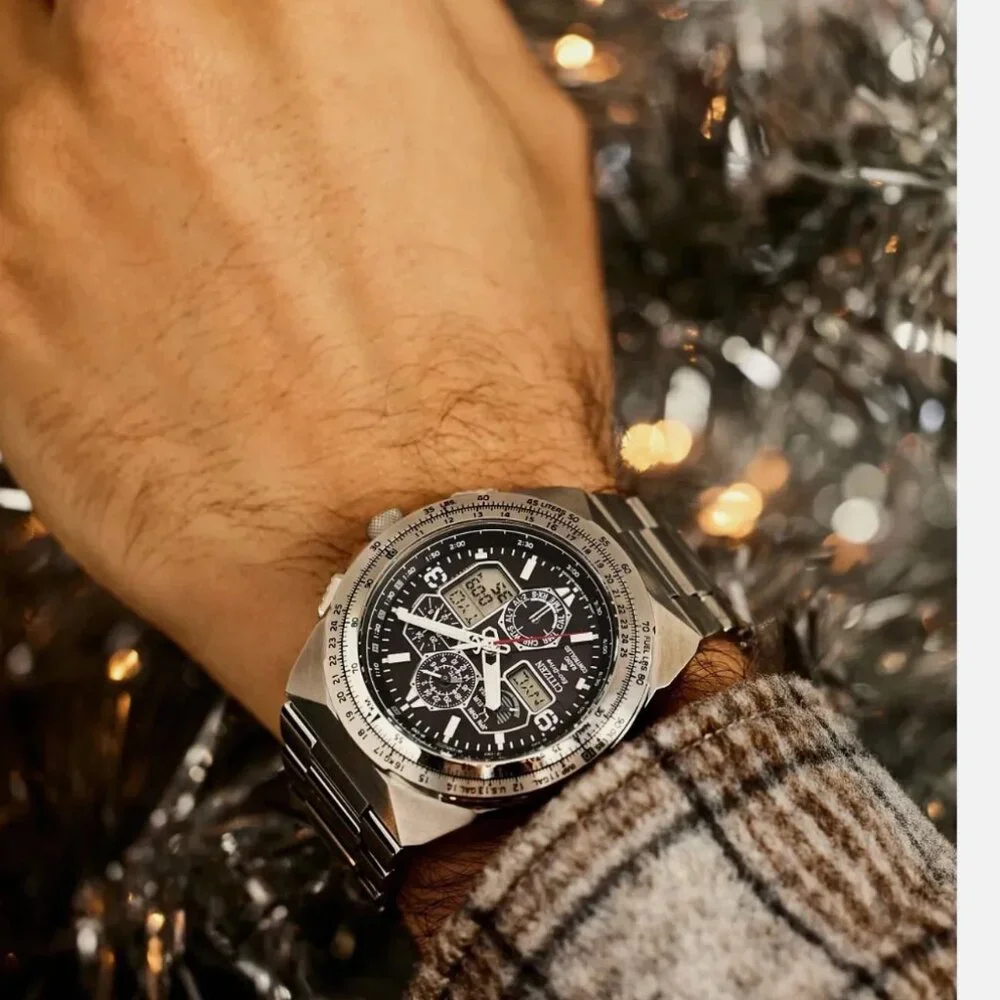 Citizen Men's Air Chronograph Calendar Eco-Drive Silver Watch 46 MM